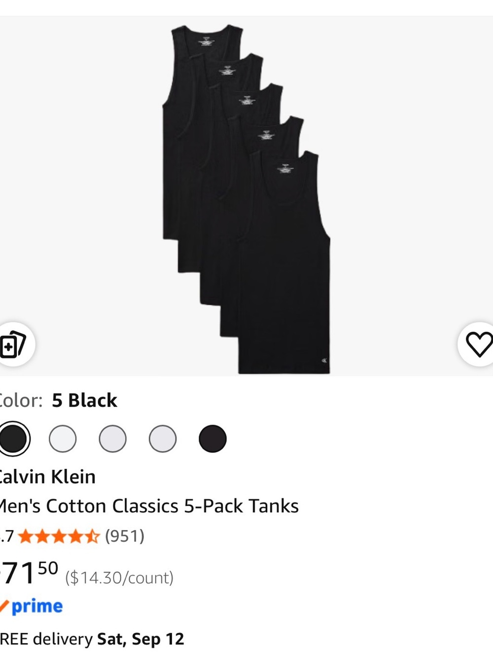 Calvin Klein Black Cotton Tank Tops 5-Pack